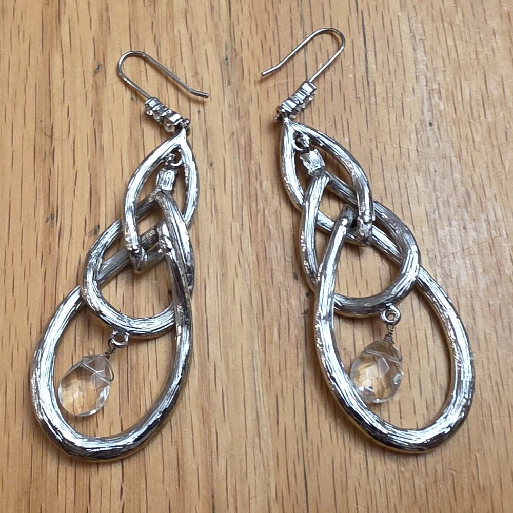 Etsy Silver Tone Beaded Rhinestone Drop Dangle Earrings - Picture 12 of 14